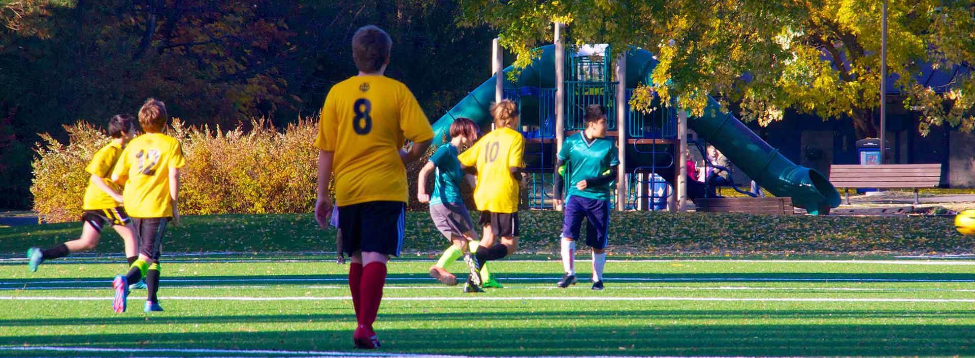 Youth boys soccer game at Shoreline A and B turf fields.