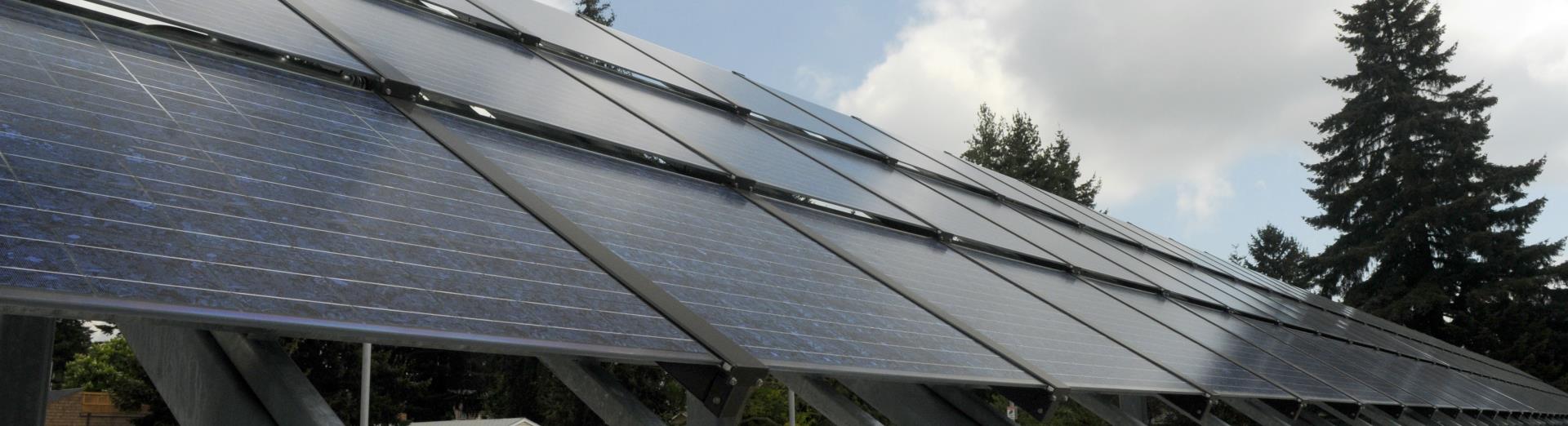 Solar panels on parking garage at Shoreline City Hall