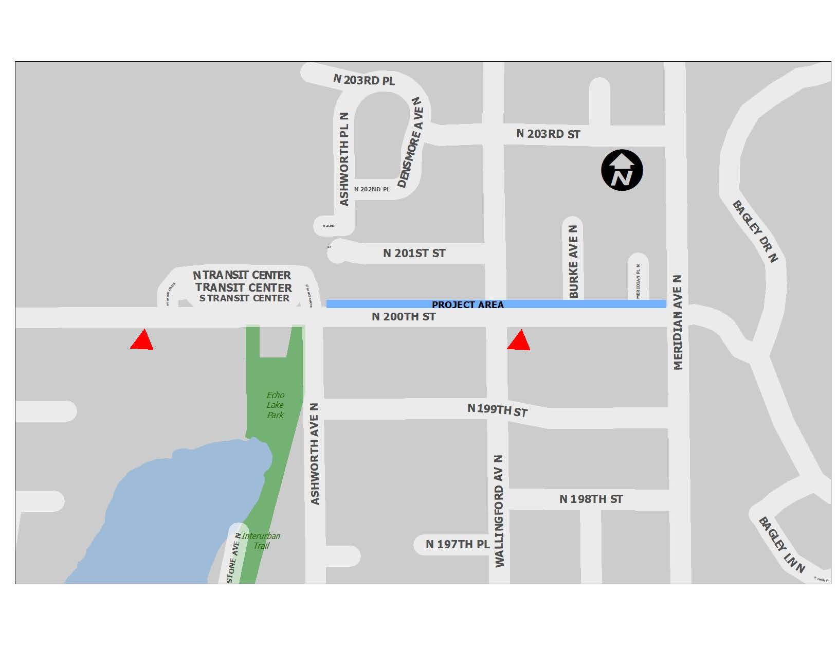 N 200th St Sidewalk Rehab Project Area Map