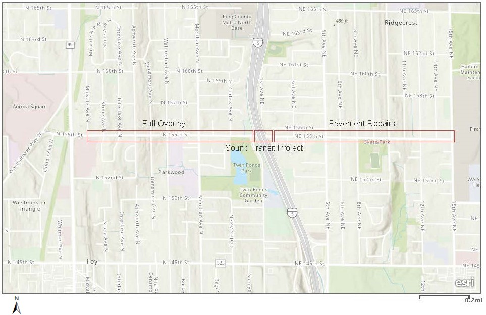 N/NE 155th Street Pavement Preservation Project (Midvale Avenue N to 15th Avenue NE) Map