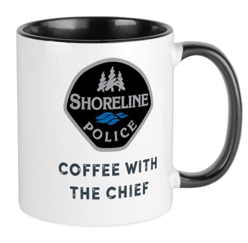 mug with police logo and text "coffee with the chief"