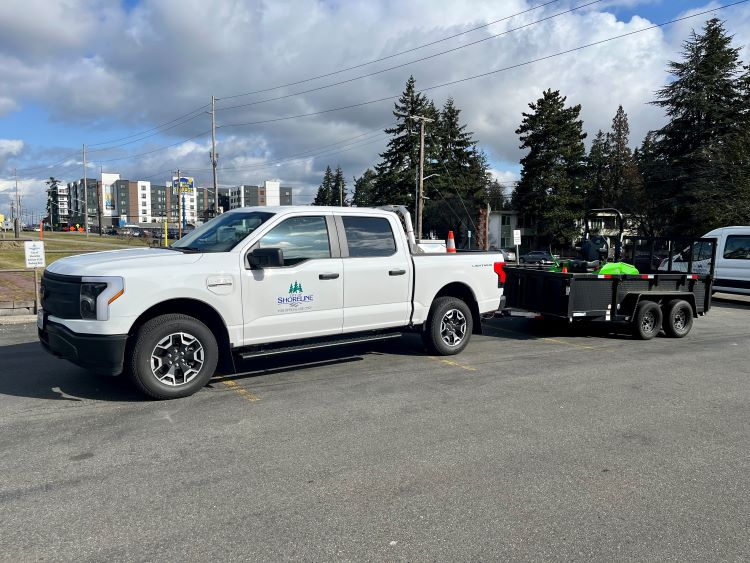 Ford Lightning Electric Truck and Electric Mower Hookup