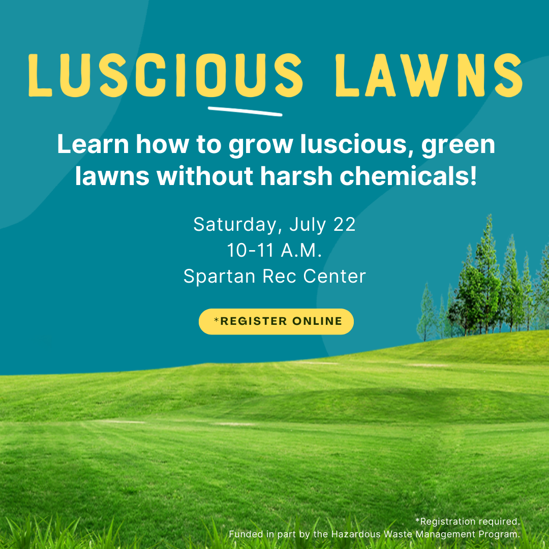 Colorful ad for July 22 lawn maintenance workshop.