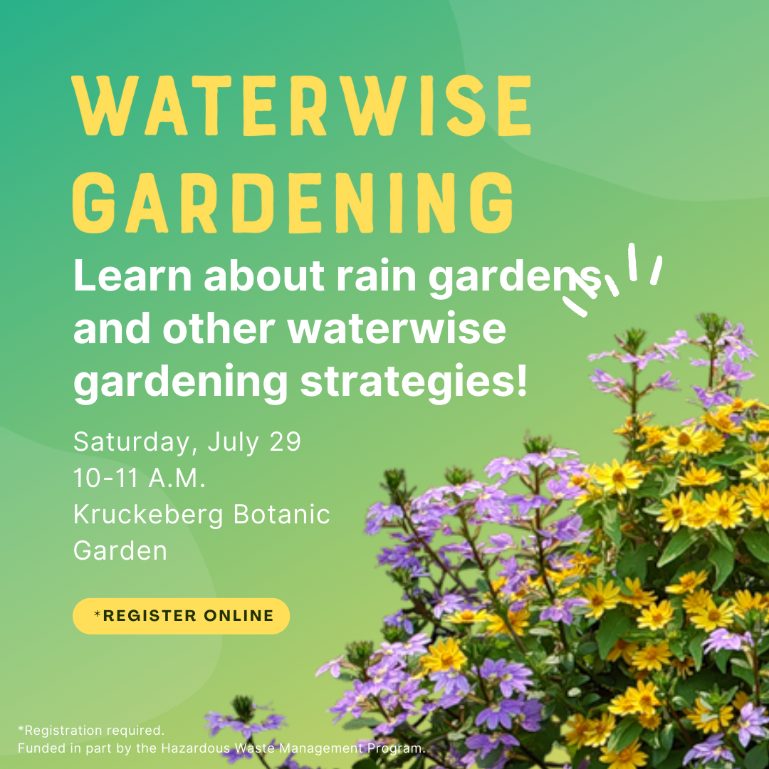 Promo ad for the July 29 gardening workshop on rain gardens.