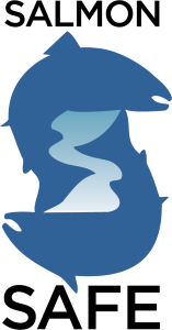 Logo featuring two blue salmon and text that reads "Salmon Safe."