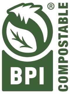 Green and white logo for the Biodegradable Product Institute (BPI).