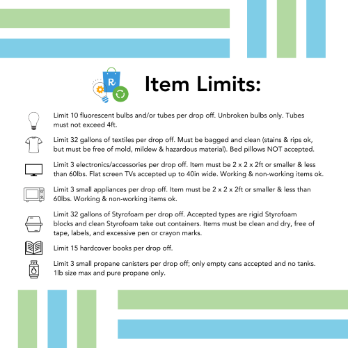 Table showing the quantity limits for dropping off specialty recycle items.