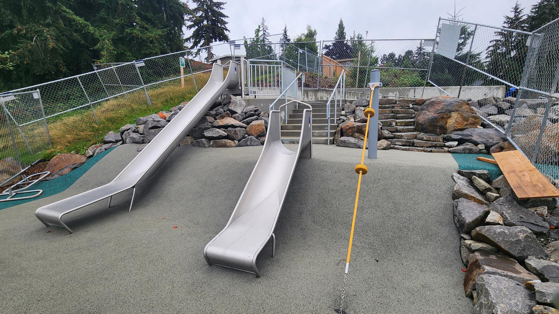 Two metal slides at Ridgecrest Park 