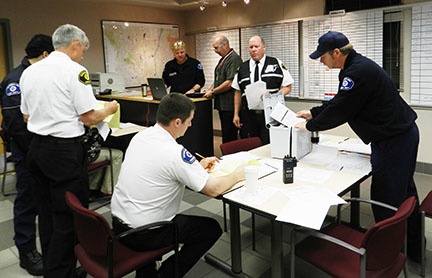 Fire Department personnel in the City of Shoreline Emergency Operations Center, or EOC, during a drill